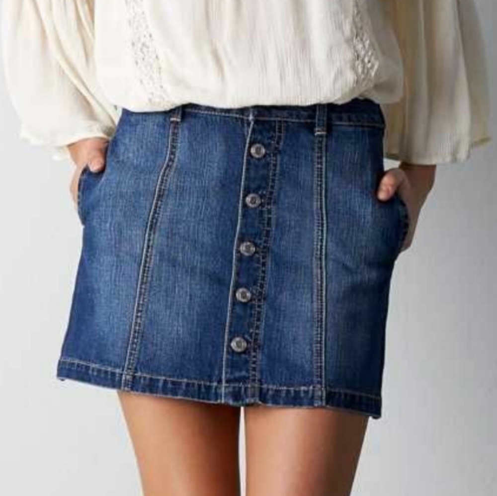 American Eagle Button Front Denim Mini Skirt - 4 - image 1